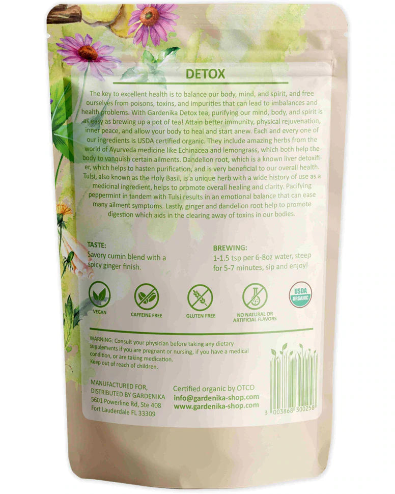 Gardenika Detox Loose Leaf Herbal Tea, USDA Organic, Caffeine Free - 4 oz (114g) - 