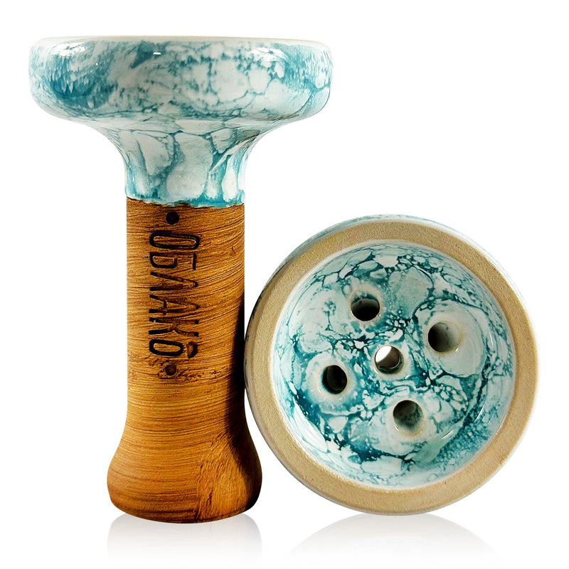 Oblako Black Glaze Hookah Shisha Bowl - White-Blue Marble