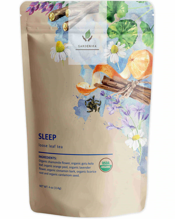 Gardenika Sleep Loose Leaf Herbal Tea, USDA Organic, Caffeine Free - 4 oz (114g) - 