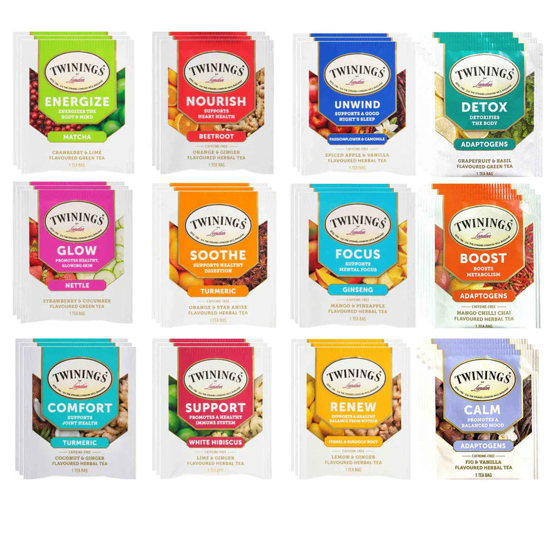 Twinings Wellness and Immunity Tea Bags Sampler - Caffeine Free and Caffeinated Assortment - 36 Count, 12 Flavors Hookah Flavors - 