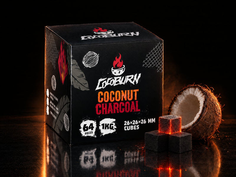 Cocoburn natural coconut hookah coals 1 kg box with coconut charcoal cubes