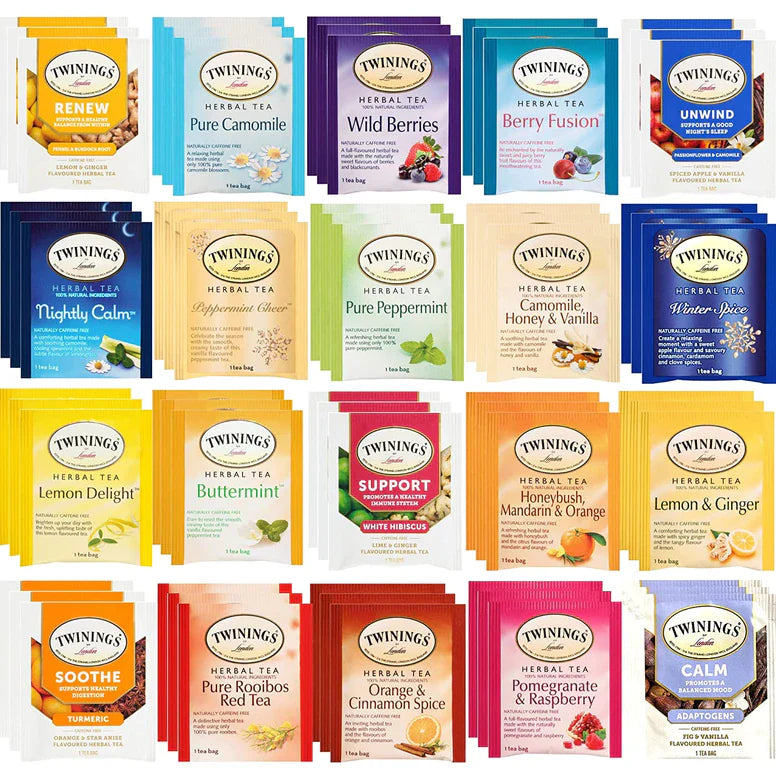 Twinings Tea Sampler Gift Set Box - Herbal and Naturally Caffeine Free - 60 count, 20 Flavors Hookah Flavors - 